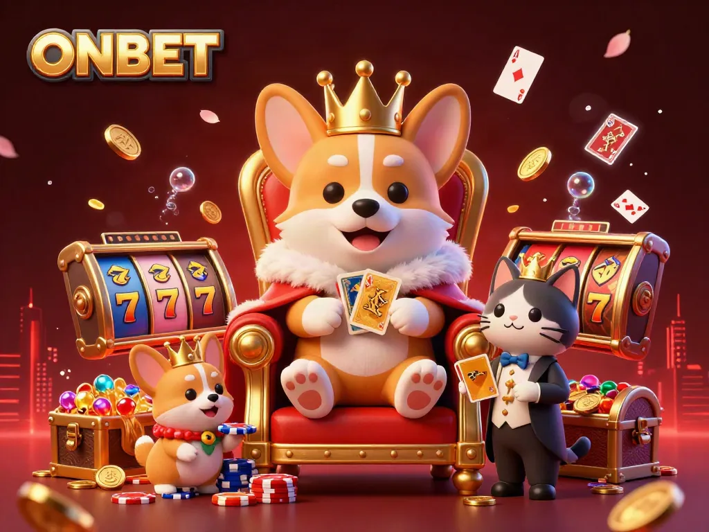 Join the ONBET royal corgi on a vibrant slot adventure filled with treasures and fun!