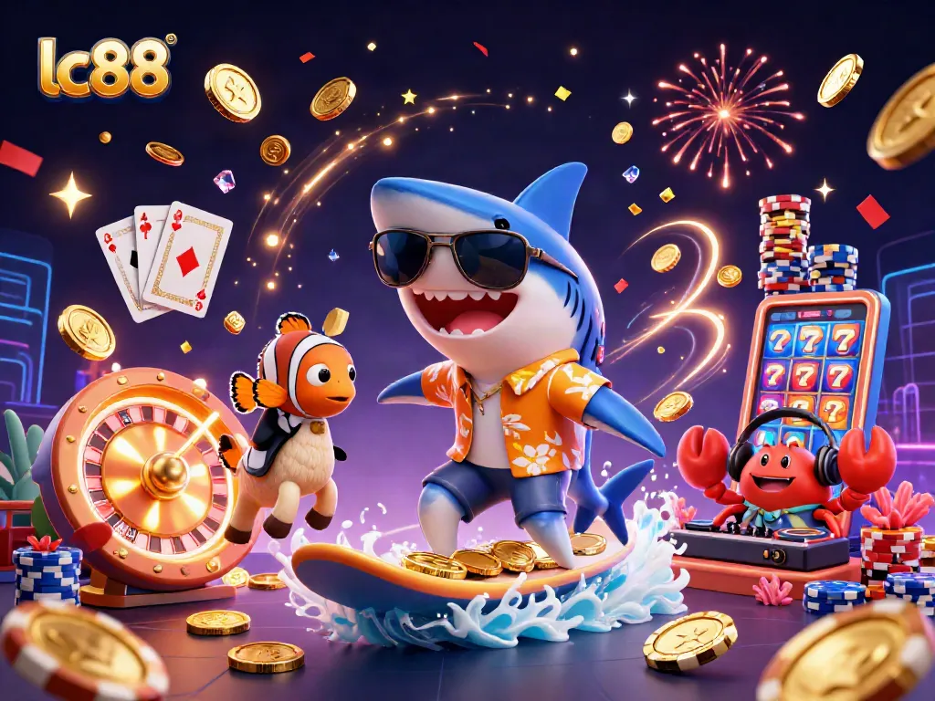 Surf thrilling jackpots and experience lc88 casino fun with vibrant characters and dynamic gaming elements.