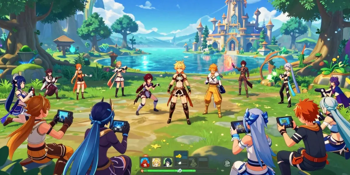 Engaging scene from hentai games showcasing diverse anime characters in a vibrant fantasy setting, illustrating interactive gameplay.