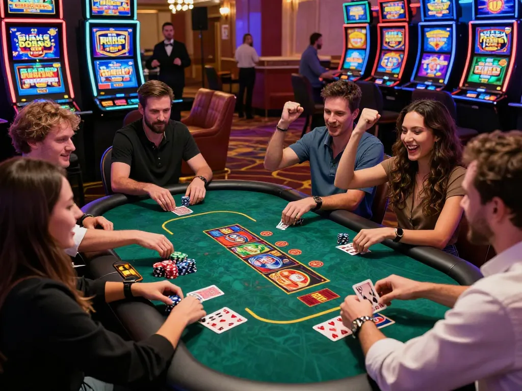 Experience the excitement at the best non GamStop casinos UK, featuring vibrant gaming tables and engaged players.