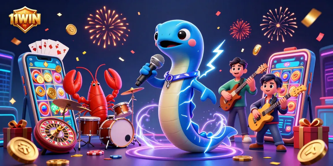 Engage with the exhilarating 11WIN underwater casino experience featuring electric eel DJ and vibrant gaming elements.