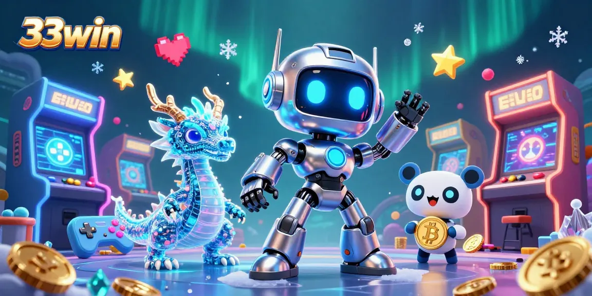 Join 33win's thrilling gameplay adventure with a vibrant 3D casino illustration.