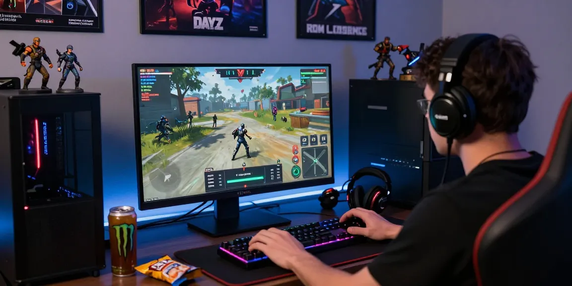 Player intensely engaging with DayZ Hack software on a high-performance gaming setup.
