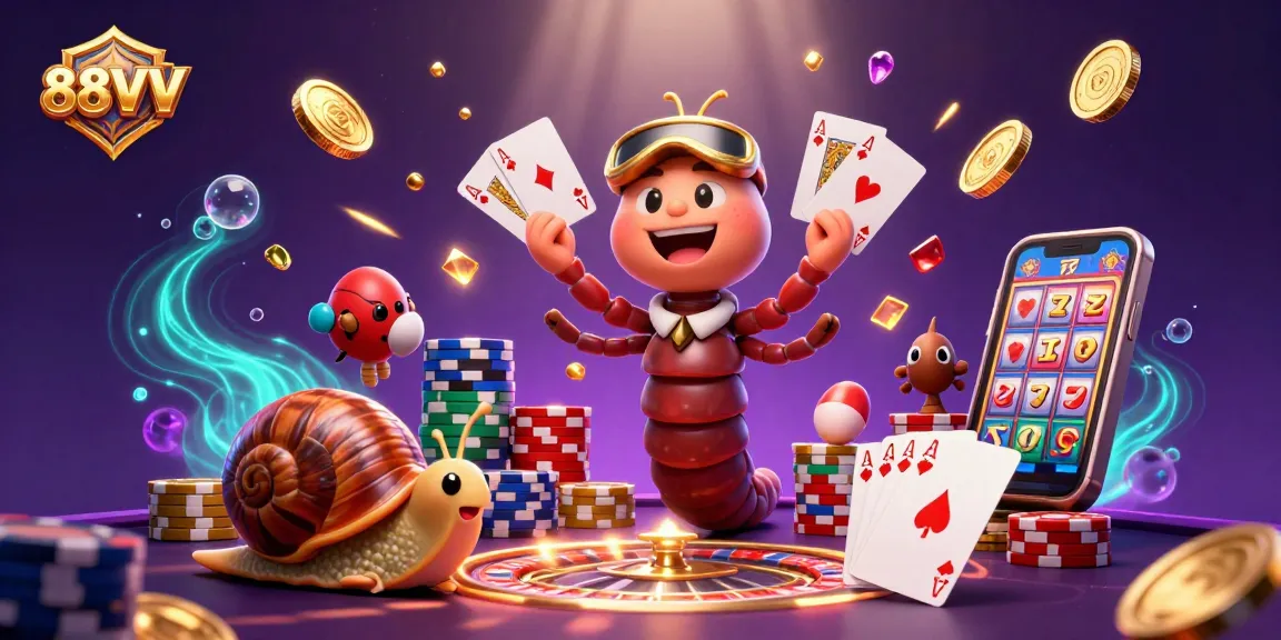 Experience thrilling casino action with 88VV as a colorful millipede dealer showcases an array of vibrant cards while excitement unfolds.