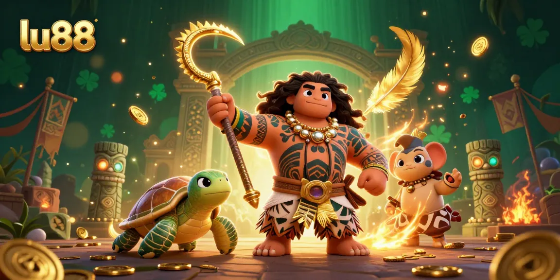 Experience gaming excitement with lu88's vibrant Polynesian-themed casino illustration, highlighting unique designs and rich elements.