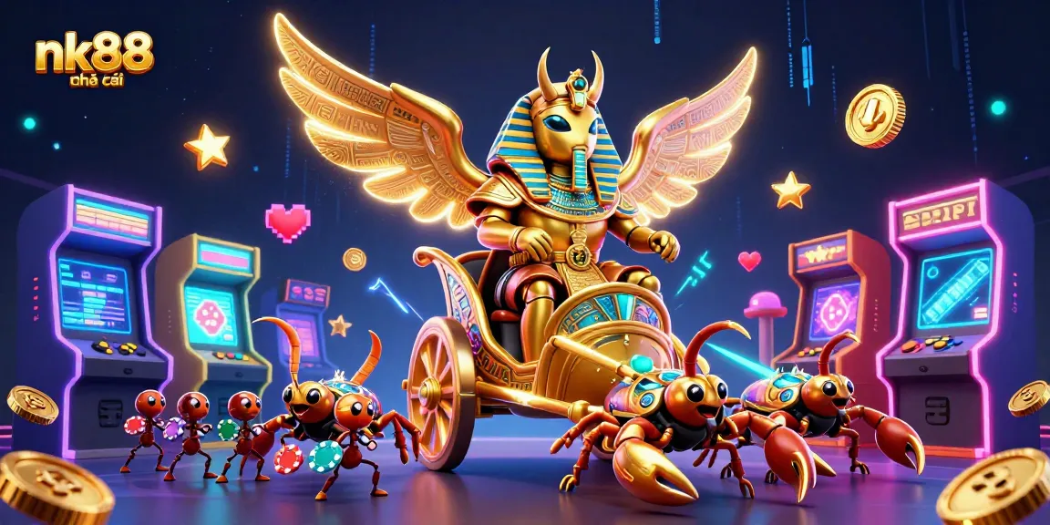 Experience thrilling wins at nk88 nhà cái with vibrant 3D casino elements and golden characters.