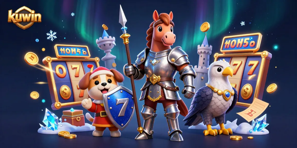 Spin jackpots at kuwin with a knight and puppy amidst dynamic slot game elements.