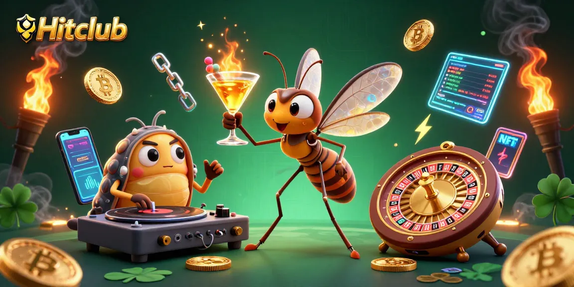 Hitclub showcases gamblers spinning the golden roulette wheel, holding crypto coins in a thrilling casino scene.